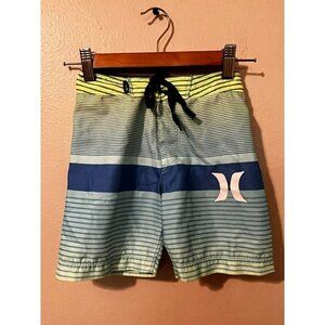 Boys Hurley Blue & Green Striped Swimming Trunks Size 4 [EXCELLENT]